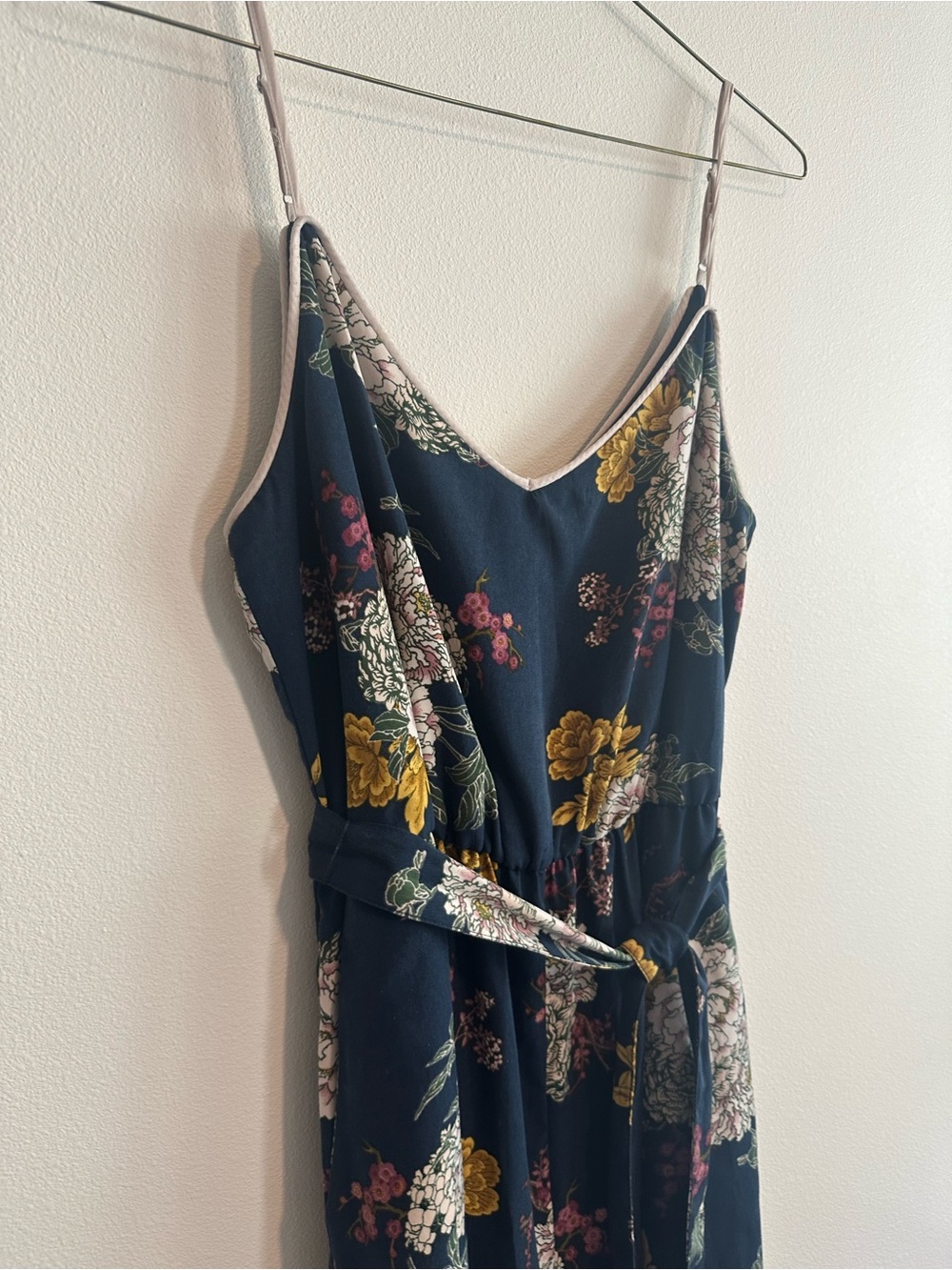 Leith Navy Floral Adjustable Spaghetti-Strap Jumpsuit With Pockets - SIZE M - Picture 2 of 12